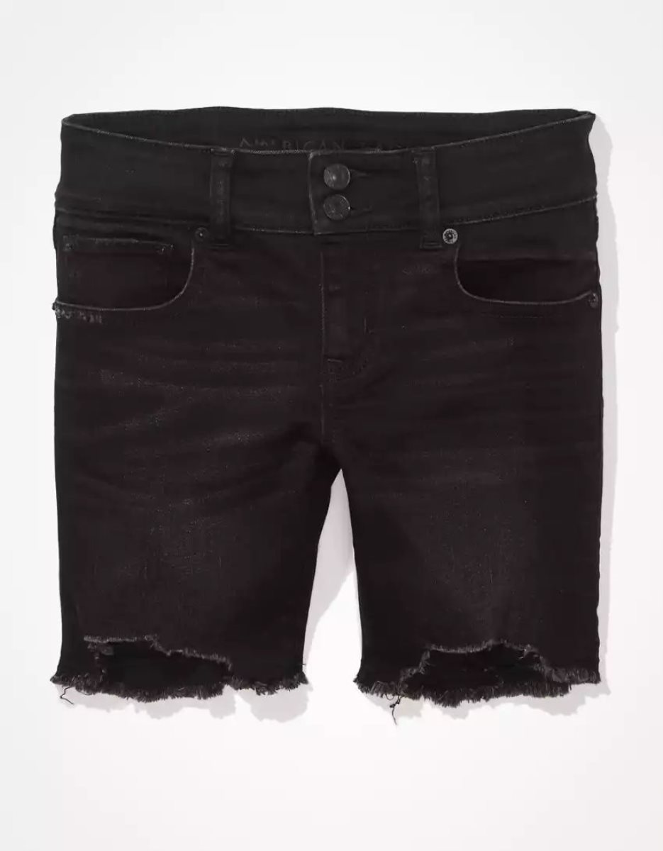 Shorts American Eagle AE Ne(x)t Level Denim Super Low-Rise Mince Bermuda Noir Femme | KUJ-72964636